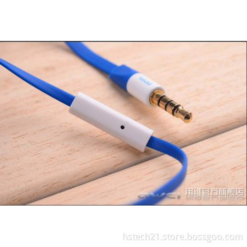 Awei ES-700i cellphone Blue earphones noise cancelling headsets with microphone For Iphone series,HTC,MI,Blackberry,Samsung